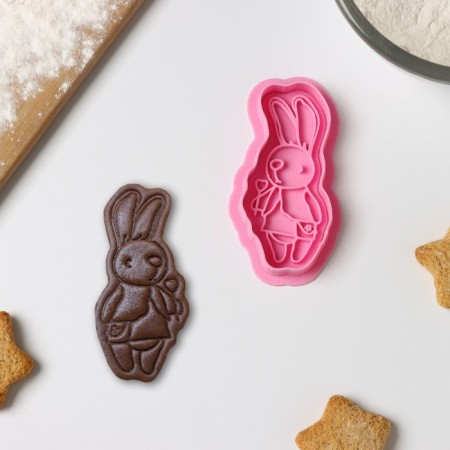 Cooking form "bunny with a lollipop", cutting, stamp, pink color