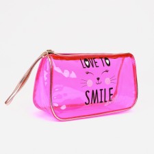 Cosmetic bag with a handle, raspberry color