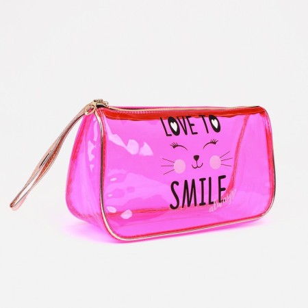 Cosmetic bag with a handle, raspberry color