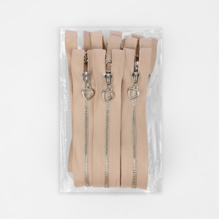 Metal zipper, No. 4, connective, automatic lock, 55 cm, beige/silver color-2