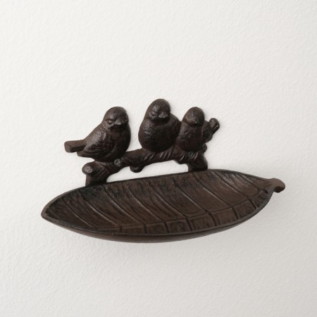 Souvenir of cast iron stand "Three birds on a branch by the sheet" 11.5x28x9 cm-1