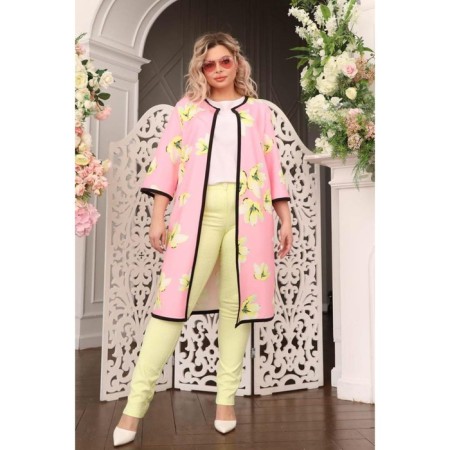 Cardigan female, size 56, white, pink color