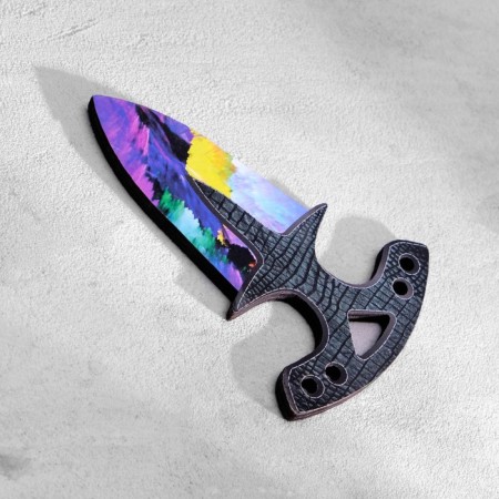 Wooden souvenir "pumpkin knife", small, purple with yellow