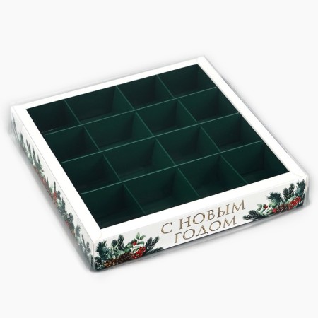 Box for 16 sweets with the cells "New Year's Botanika", 19 x 19 x 3 cm, New Year-1