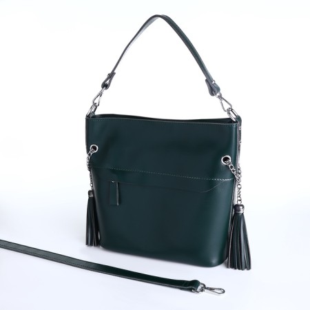 Luggage bag on lightning, 2 outer pockets, long belt, green color-5