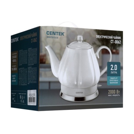 Electric kettle Centek CT-0062, ceramics, 2 l, 2000 watts, white-9