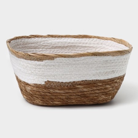 Basket for storage ladled handmade LADOM "Leo", 28 × 17.5 × 11.5 cm, white color-5