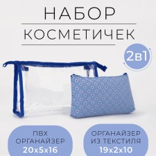 A set of cosmetic bags 2 in 1 on zippers, the color is blue