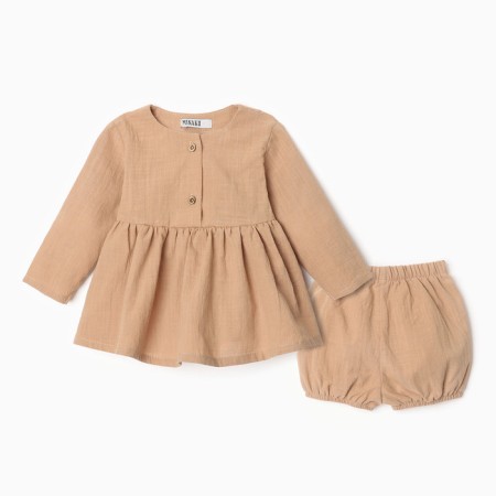 A set for a girl (tunic, shorts) minku, beige color, size 74-80