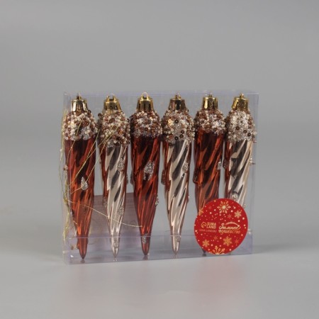 Decoration Christmas tree "icicle top shine" (set 6 pcs) 13x3 cm, brown gold-1