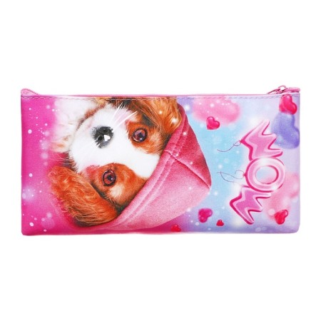 Penal soft, 1 compartment, 110 x 205 mm, flat, Hatber "Cute puppy" Pink NPK_63173-2
