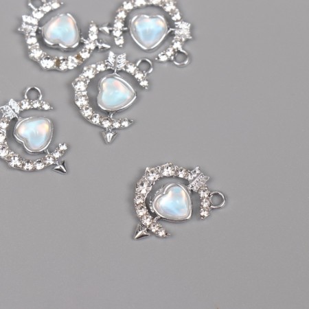 Decor for creativity metal, rhinestones "Heart in the month" silver 2x1.5x0.5 cm