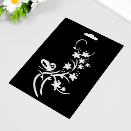 Plastic stencil "Flowers with a butterfly" 14.5x20cm-1