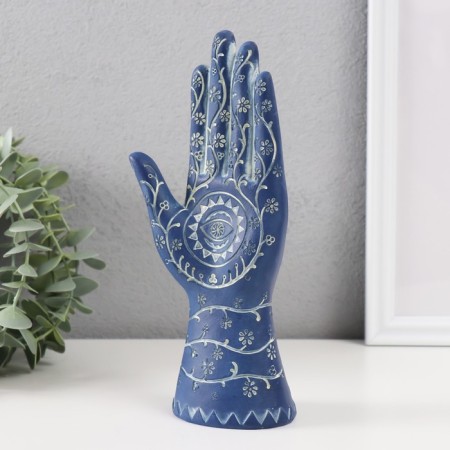 Souvenir Polystone "Hand of Fatima. Flower pattern. Hams" Blue 9.5x6x21 cm-3