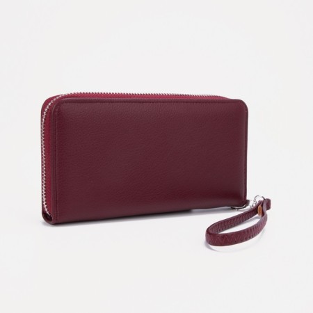 Women's wallet on a zipper, with a pen, burgundy color-1