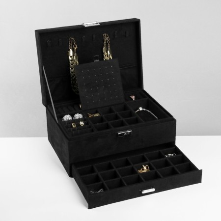 Steam for jewelry "Casket" 2 level, phlock, 24.5 × 17 × 12 cm, black color-11
