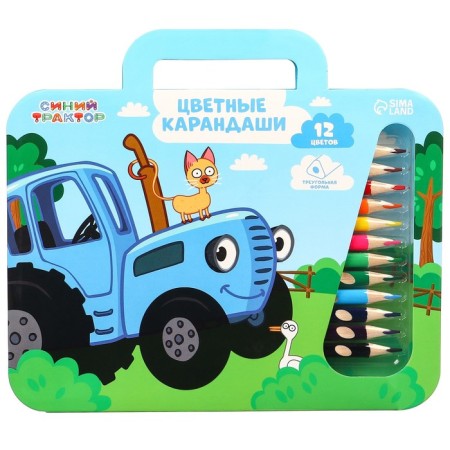 Colored pencils, 12 colors, trihedral, blue tractor-9