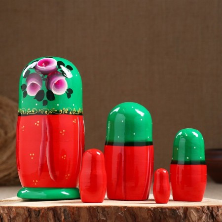 Nesting doll "green scarf with sundress" 18cm, 5 puppet, manual painting-1