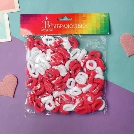 Hair elastic band "Mahrushka Sport" (set of 100 pcs) 1.5 cm, pink-white-1