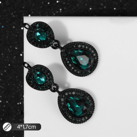 Hanging earrings with rhinestones "Evening" lady, emerald color in ferrous metal
