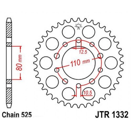 The rear star, driven JTR1332 steel, chain 520, 47 teeth