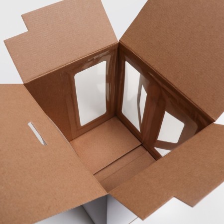 Box for cake 2 windows, with handles, white, + substrate 2.5 gold-white, 28 x 28 x 20 cm-4