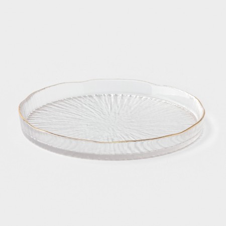 Dessert plate Magistro Water Lily, D = 15 cm, glass, with a golden border, transparent-2