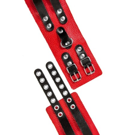 The shackles of Pecado BDSM, soft, with two rifle straps, genuine leather, red-black-6