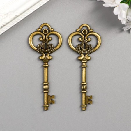Decor Metal for creativity "Key with crown" under brass (G0111) 8x3 cm-2