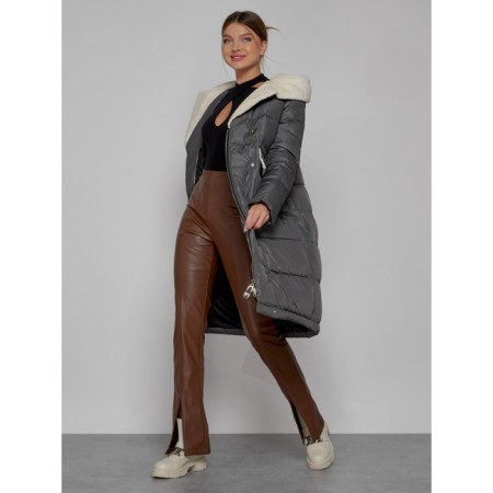 Coat insulated winter female, size 46, dark gray color-13