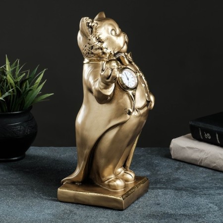 Figure "Cat in a tailcoat with a pipe" with a clock 32x20x14cm, bronze with gilding-2