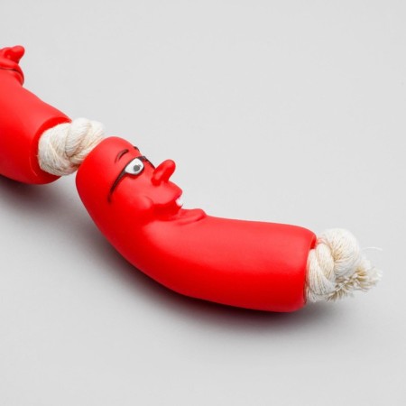 Rubber toy "3 sausages" on a rope, 50 cm, mix-1