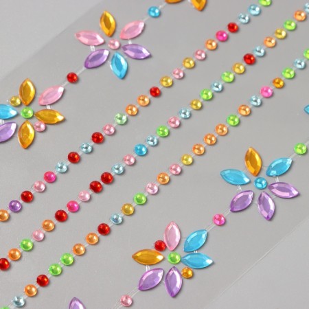 Sticker of rhinestones plastic tattoo on the body "Flower application" Color set 2 sheets 18x8 cm-2