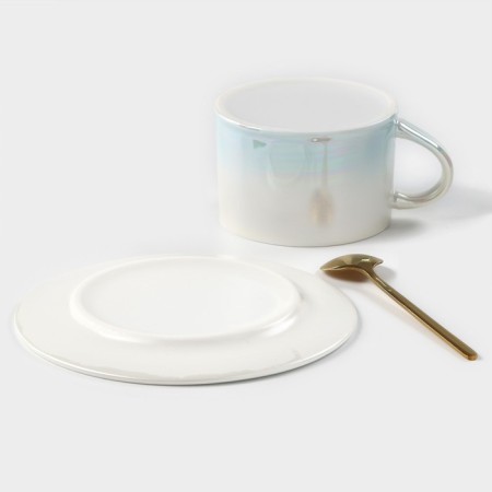 Tea couple ceramic “tenderness”, 3 objects: mug 250 ml, saucer d = 15.5 cm, spoon h = 13 cm-4