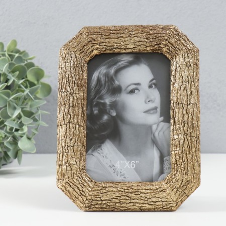 Photo frame Polystone 10x15 cm "Tree bark" Motted angles gold 14.3x18.8 cm