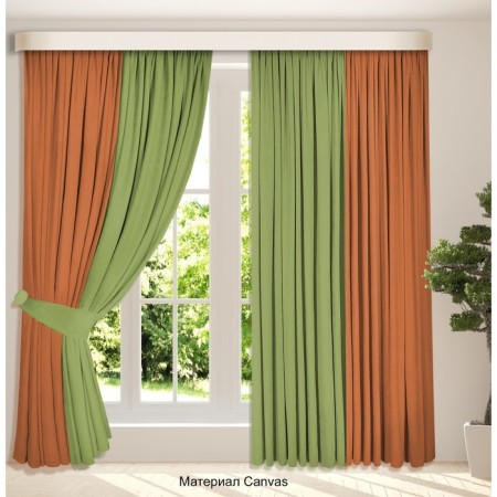 Set of curtains "Canvas", size 200x250 cm, 2 pcs, olive color, orange-4