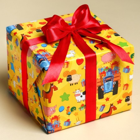 Glossy packaging paper, blue tractor, 70x100 cm-4