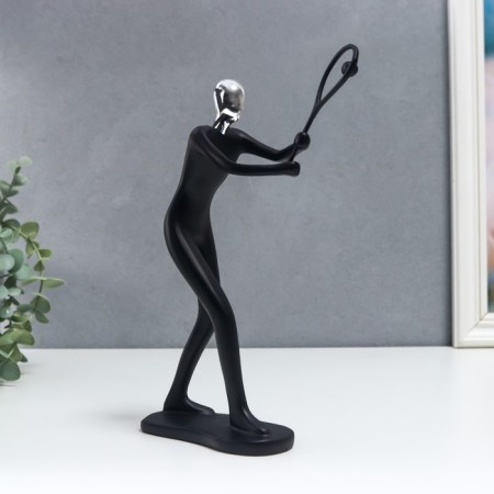 Souvenir Polystone "Athlete - Tennis" Black with silver 28.5x13 cm-4