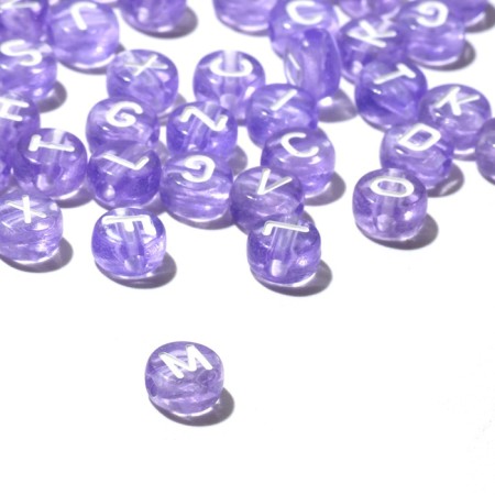 Acrylic bead "English letters" mix, 7 × 4 mm, set 10 g, color transparent-lilac-1
