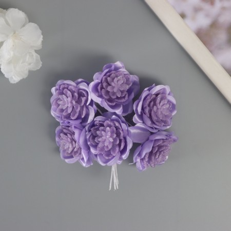 Decor for creativity "Camellia" purple (1 set = 1 bouquet) in the bouquet 6 pcs 4x11 cm
