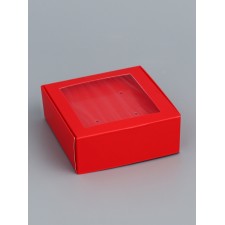 Jewelry box with PVC window 8 x 8 x 3 cm, red