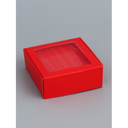 Jewelry box with PVC window 8 x 8 x 3 cm, red