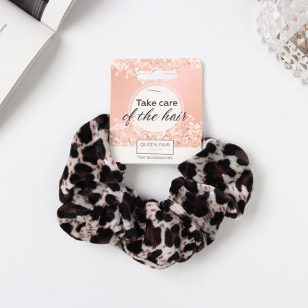Hair elastic band "Orbit" Print Leo, 10 cm, brown-white-1