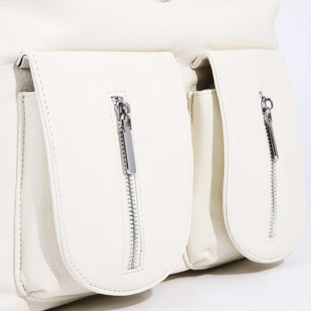 Luggage bag with a zipper, 3 outer pockets, white color-3
