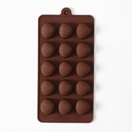 Form for sweets and chocolate of the “shells”, silicone, 20.5 × 10.5 cm, 15 cells (2.7 × 2.4 cm), brown color-1