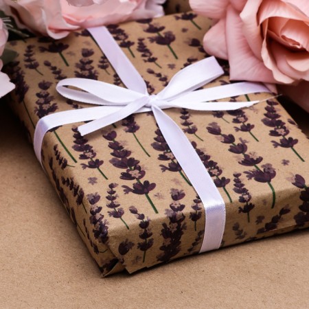 Package paper, brown craft "purple flowers", 50 x 70 cm-1