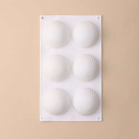 Form for mousse desserts and baking konfinetta "dome", silicone, 30 × 17.5 × 4 cm, 6 cells (d = 7.5 cm), white color-1