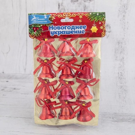 Christmas tree decoration "Bells with a bow" (set 12 pcs) 2 cm, red-1