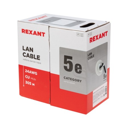 Bay cable twisted pair u/utp, cat 5e, zh ng (a) -HF, 4PR, 24AWG, outdoor, solid, black, 305m, rexant-1