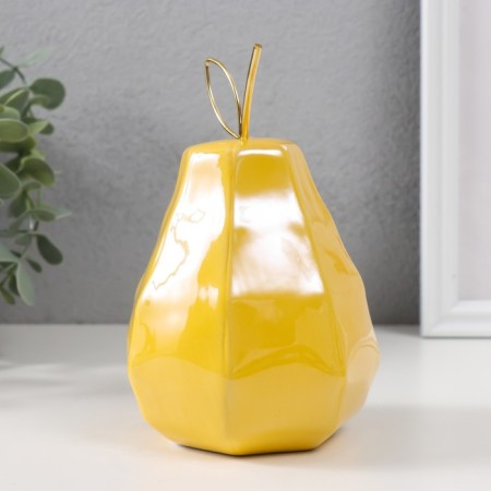 Souvenir ceramics, metal "Yellow pear with faces, with a twig" 10x10x16 cm-3